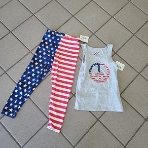 NWT Girls S(6/6X) Patriotic Leggings & Tank Top 4th Of July American Flag